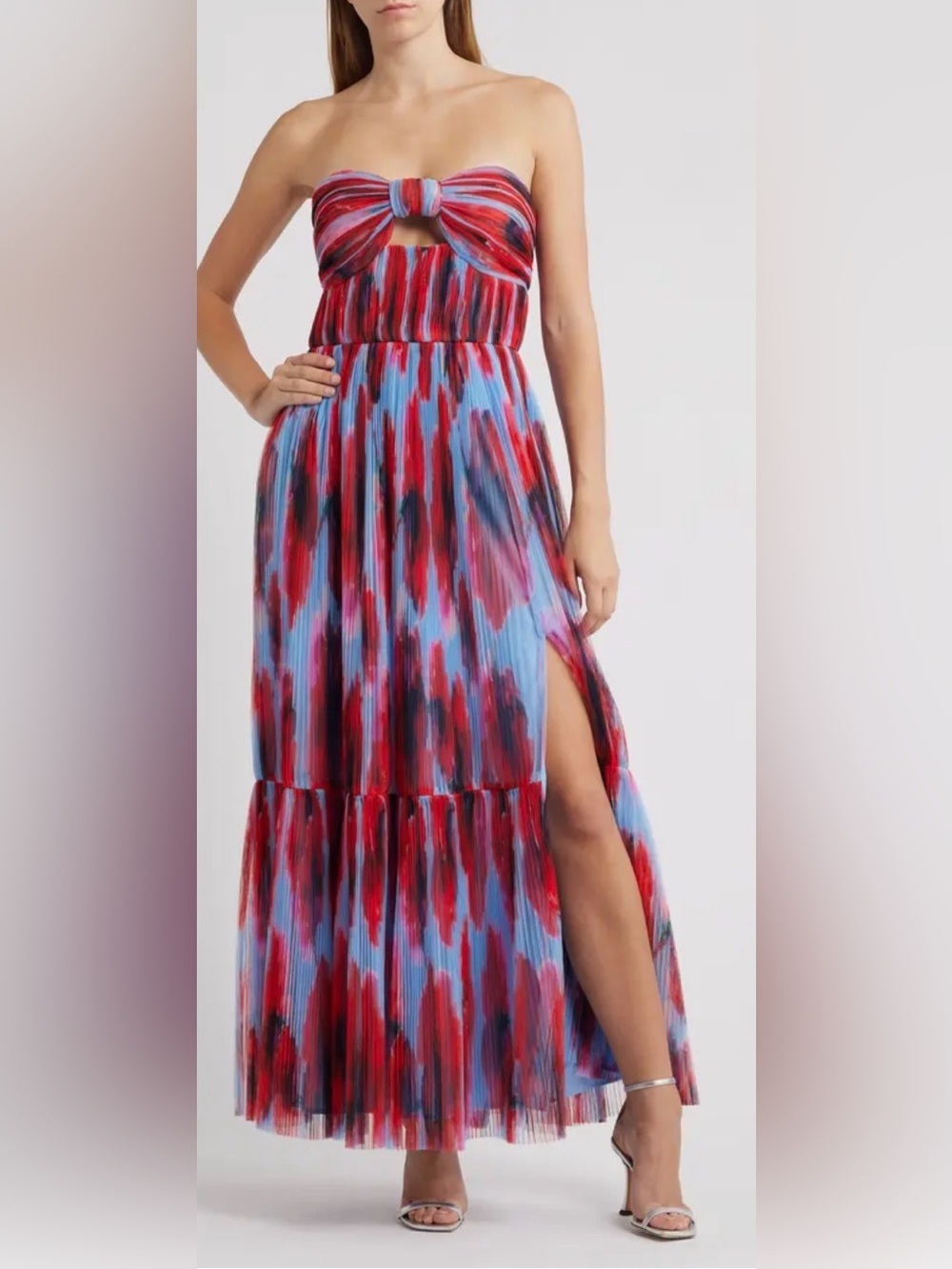NEW HUTCH Bow Front Strapless Maxi  Peri/ Red Dress Sz 10